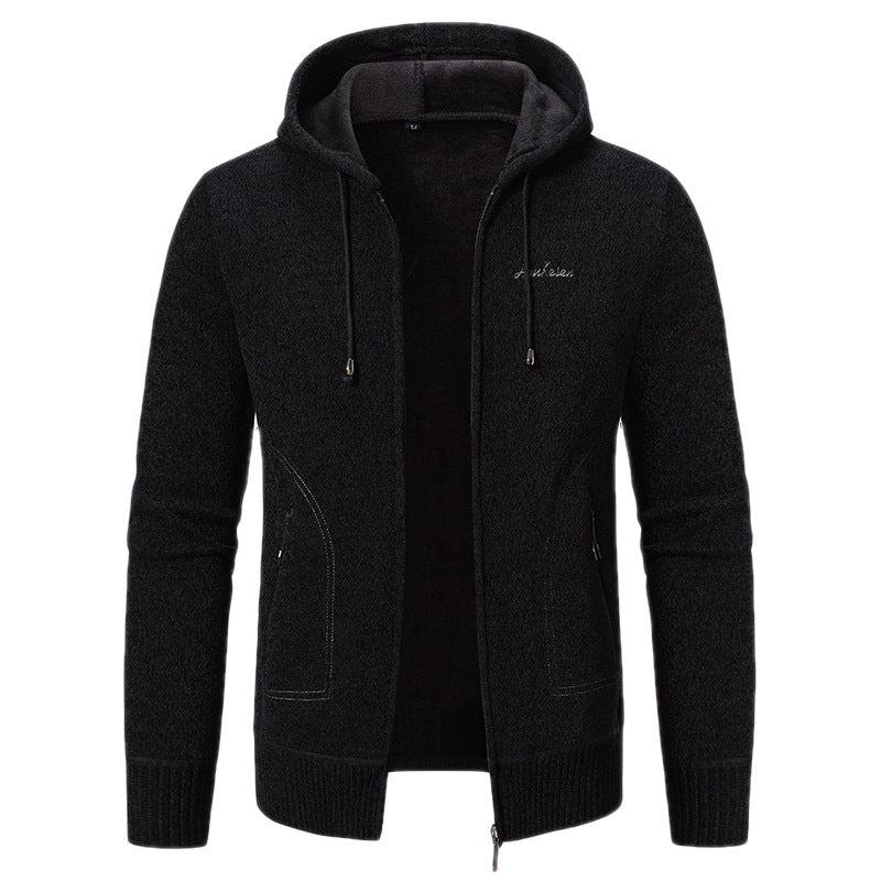 Herren nan warme Strickoptik-Zipjacke mit Teddyfutter, Kapuze und verdeckten Reißverschlusstaschen Echo Archiv