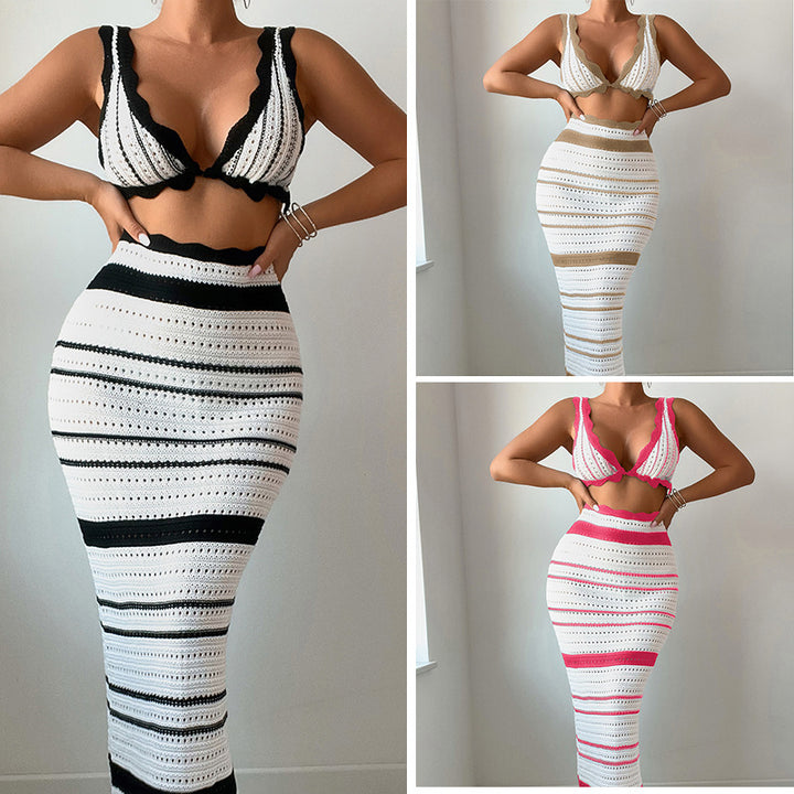 Damen Häkel-Crop-Top und Maxirock Set Echo Archiv
