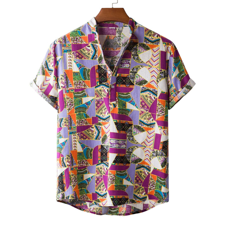 Herren Kurzarmhemd mit auffälligem Patchwork-Muster Echoarchiv