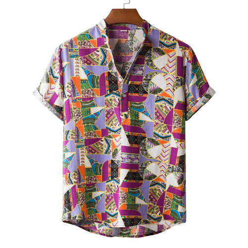 Herren Kurzarmhemd mit auffälligem Patchwork-Muster Echoarchiv