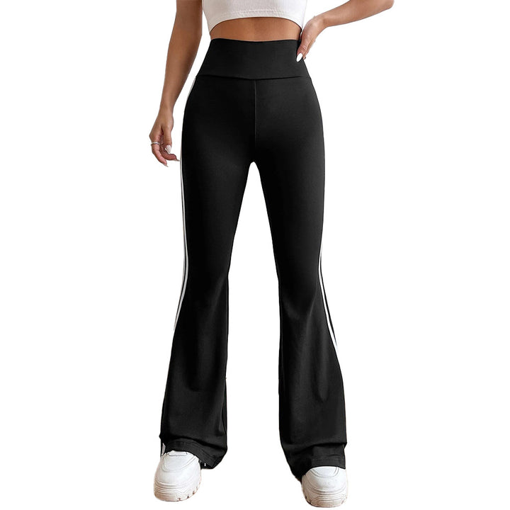 Damen hochgeschnittene Flared-Sporthose mit taillenformendem Komfortbund und seitlichen Kontraststreifen – Avérine