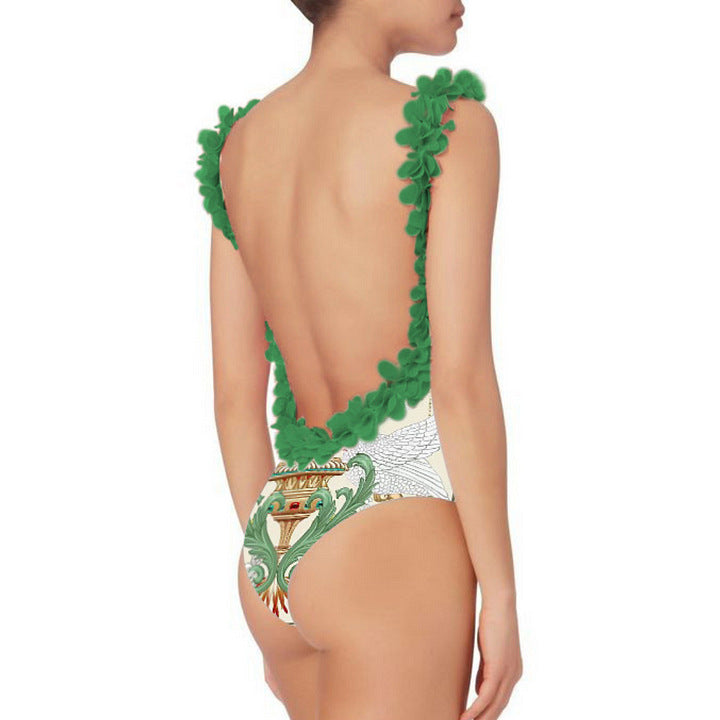 Damen Badeanzug-Set mit floraler Rüschendekoration und elegantem Maxirock Echo Archiv