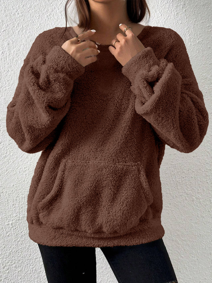 Damen Kuscheliger Teddy-Fleece-Pullover mit Kängurutasche – Mavelle