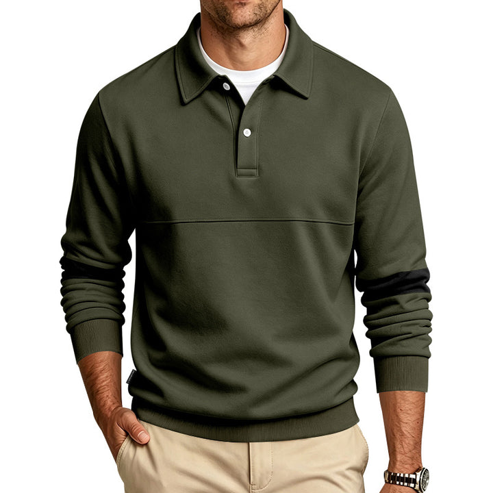 Herren Langarm-Poloshirt-Sweatshirt mit halber Knopfleiste, Kontrastärmeln und Rippbündchen – Cavello