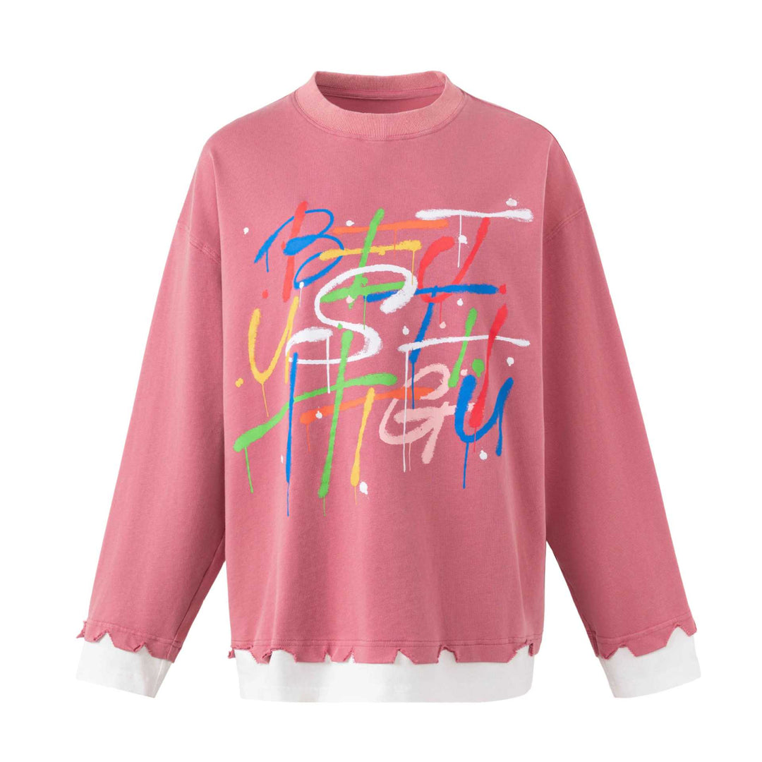Damen Oversize-Sweatshirt mit Graffiti-Print, Wellensaum und Lagenlook Echoarchiv
