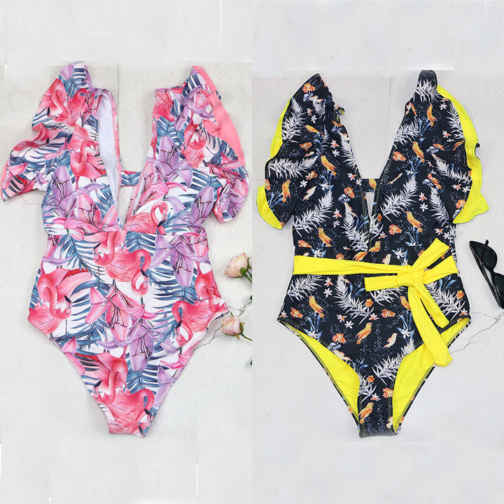 Damen Badeanzug mit floralem Design und frischem Wickelbund Echo Archiv