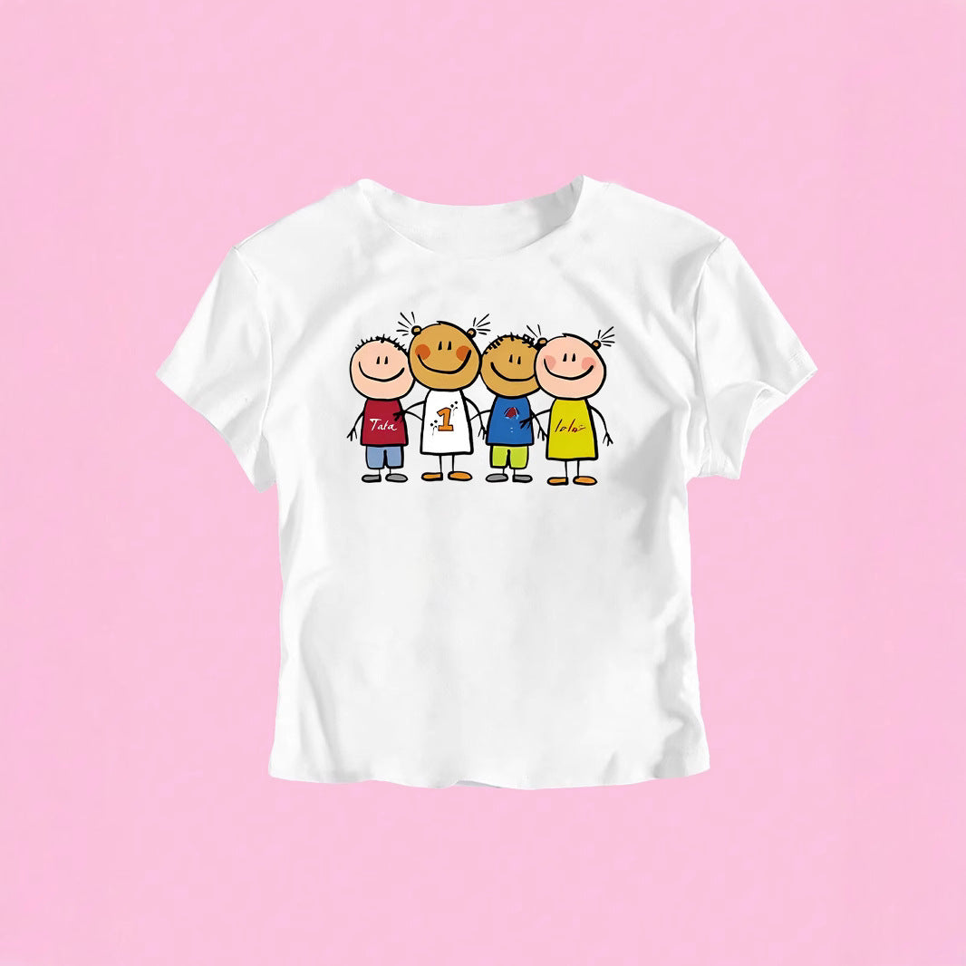 Damen Crop-T-Shirt mit kreativem Kinderzeichnungsmuster Echo Archiv