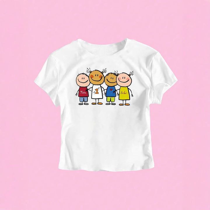 Damen Crop-T-Shirt mit kreativem Kinderzeichnungsmuster Echo Archiv