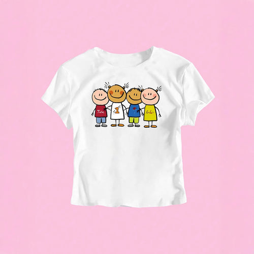 Damen Crop-T-Shirt mit kreativem Kinderzeichnungsmuster Echo Archiv