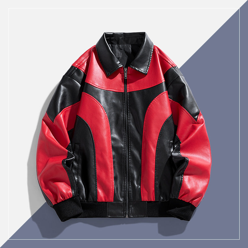 Herren Moderne Lederjacke mit Farbblockdesign Echo Archiv