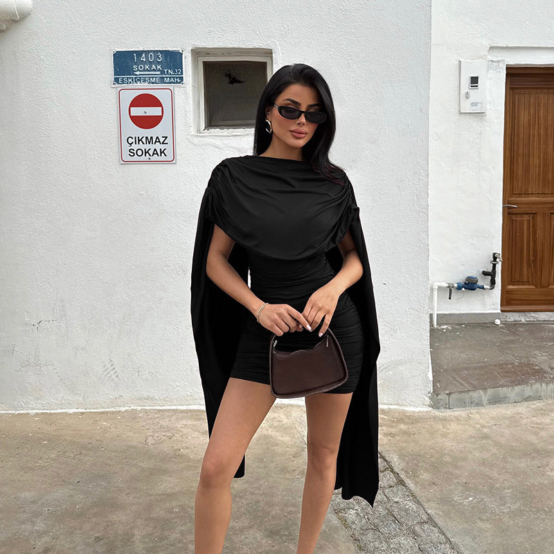 Damen modisches Minikleid mit schickem Überwurf und dezenter Raffung Echo Archiv
