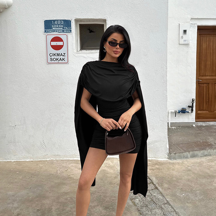 Damen modisches Minikleid mit schickem Überwurf und dezenter Raffung Echo Archiv