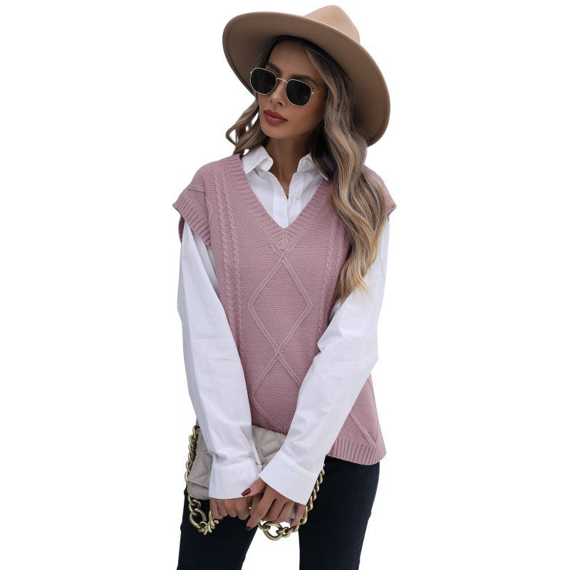 Damen Strickweste mit V-Ausschnitt und Rautenmuster Echo Archiv