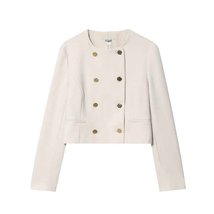 Damen Kurzer Doppelreihiger Blazer mit Rundhals und Zierknöpfen Echo Archiv