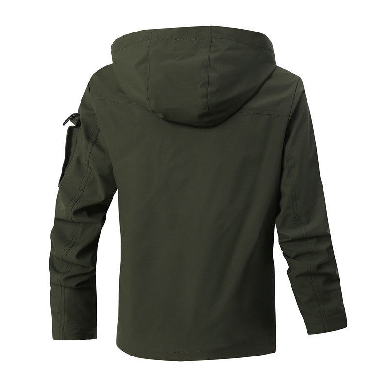 Herren Winddichte Softshelljacke mit Kapuze, kariertem Innenfutter und Multifunktionstaschen Echoarchiv