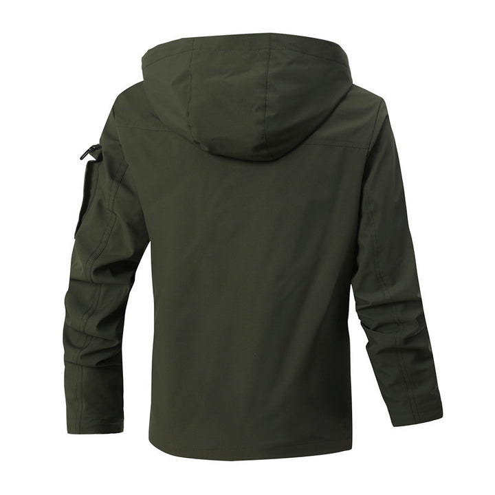 Herren Winddichte Softshelljacke mit Kapuze, kariertem Innenfutter und Multifunktionstaschen Echoarchiv