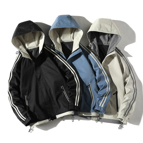Herren Sportliche Outdoor‑Shelljacke mit Kapuze, reflektierenden Ärmestreifen und Reißverschlusstaschen – Taviero