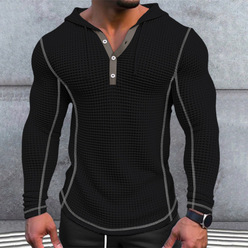 Herren stylisches Kapuzenshirt mit strukturiertem Design und Knopfleiste Echoarchiv