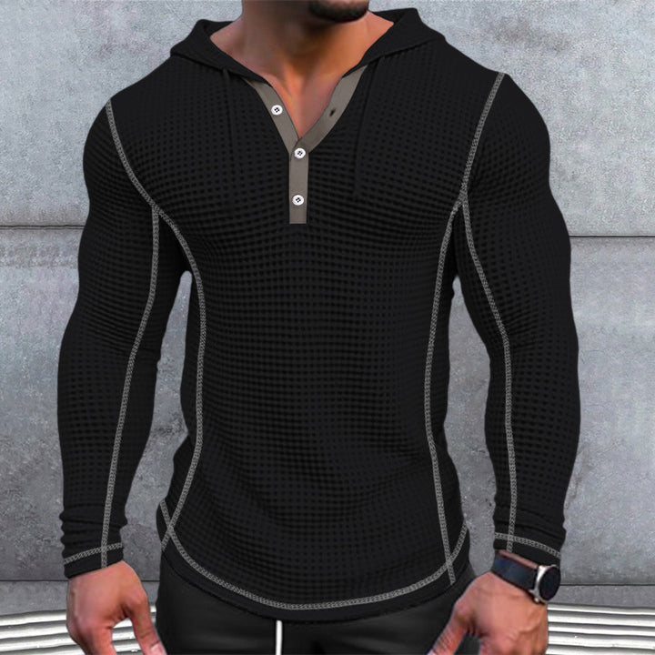 Herren stylisches Kapuzenshirt mit strukturiertem Design und Knopfleiste Echoarchiv