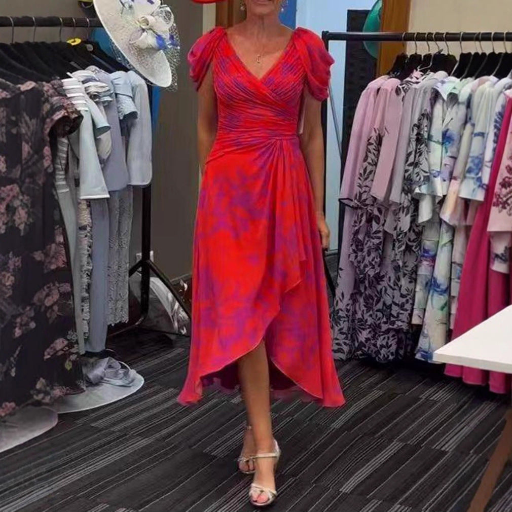 Damen nan Wickel-Midikleid mit gerafftem Oberteil, Puffärmeln und asymmetrischem Wasserfallsaum Echo Archiv