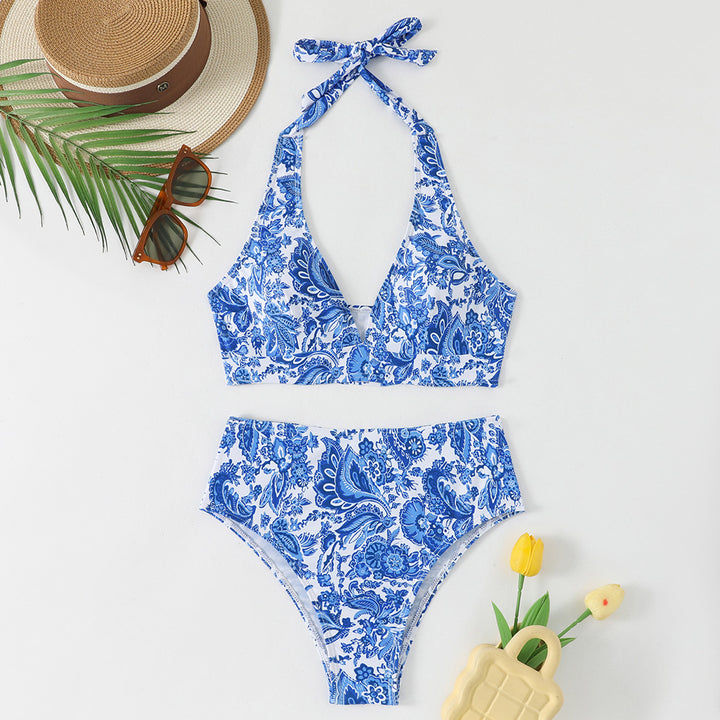 Damen Hochtailliertes Bikini-Set mit floralem Design und verspieltem Halteroberteil Echo Archiv