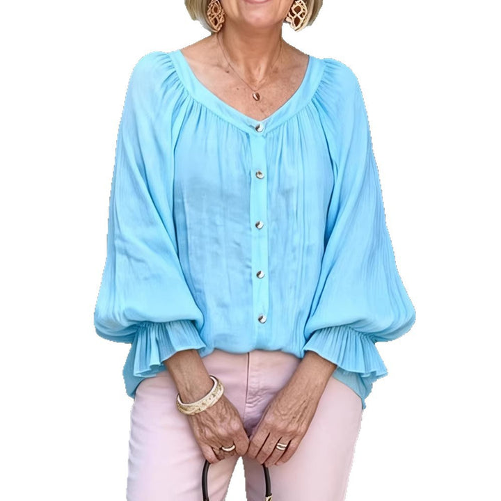 Damen Elegantes Blusenshirt mit Rüschenärmeln und Knopfleiste Echo Archiv