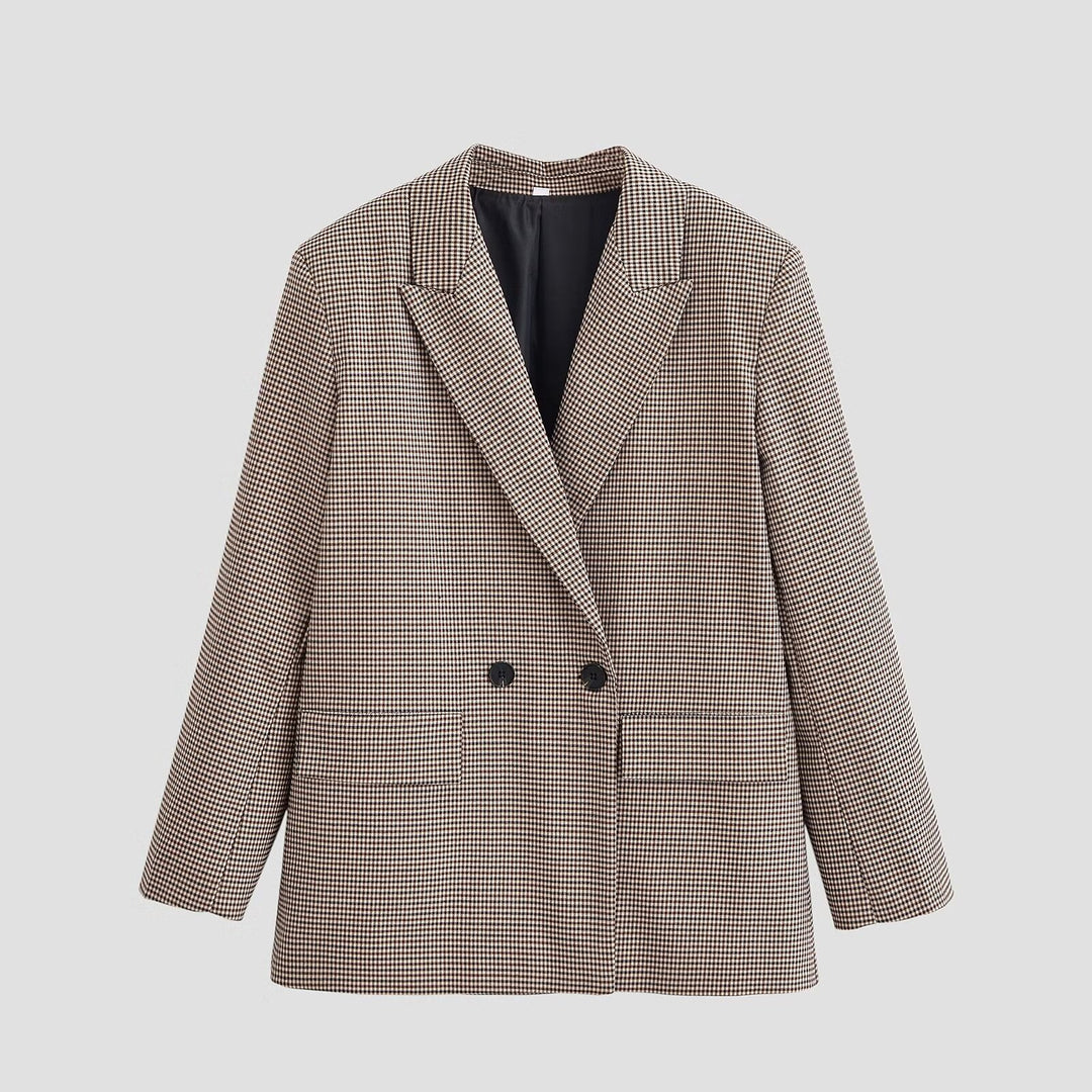 Damen Zweireihiger Oversize-Blazer mit Hahnentritt‑Muster und Pattentaschen Echo Archiv
