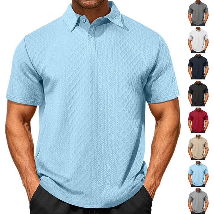 Herren nan texturiertes Jacquard-Poloshirt kurzärmelig schmaler Schnitt mit Polokragen Echo Archiv