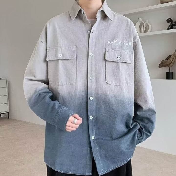 Herren Oversize Dip Dye Baumwollhemd mit Brusttaschen und Verlauffärbung Echoarchiv