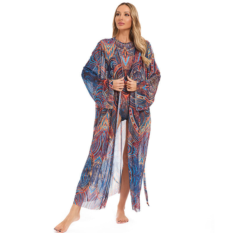 Damen eleganter transparenter Strandkimono mit floralem Design Echo Archiv