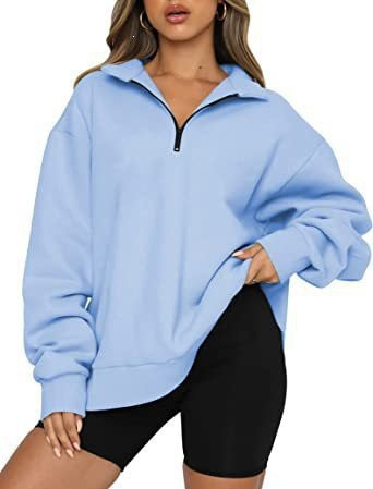 Damen oversized Sweatshirt mit halbem Reißverschluss, weichem Fleece-Innenfutter und Kängurutasche – Avérine