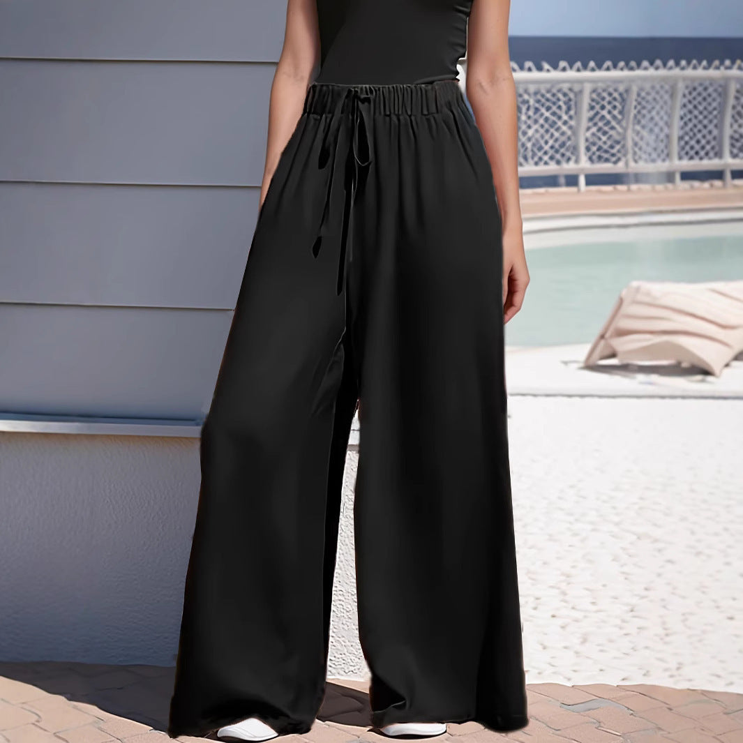 Damen Weite Palazzo‑Hose mit Paperbag‑Bund und Kordelzug – Avélisse