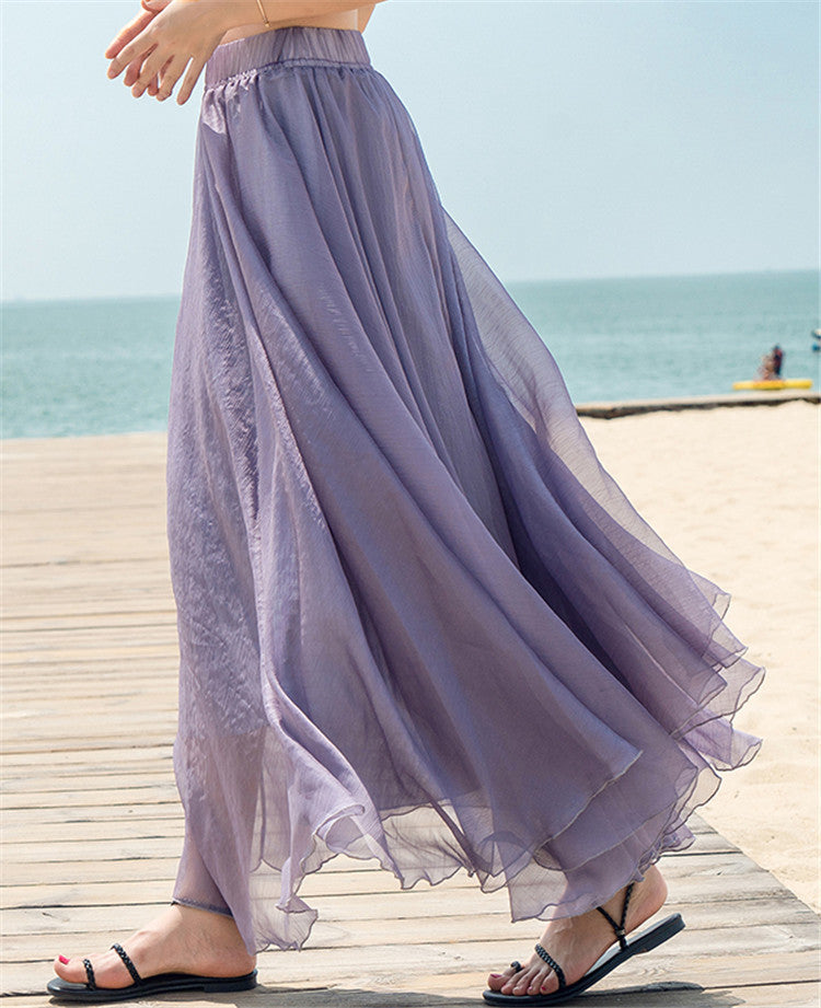 Damen nan fließender Maxirock aus Chiffon mit elastischem Bund und mehrlagigem Volant Echo Archiv
