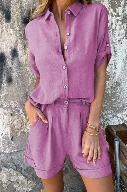 Damen Kurzoverall mit elegantem Hemdkragen und Taillengürtel Echo Archiv