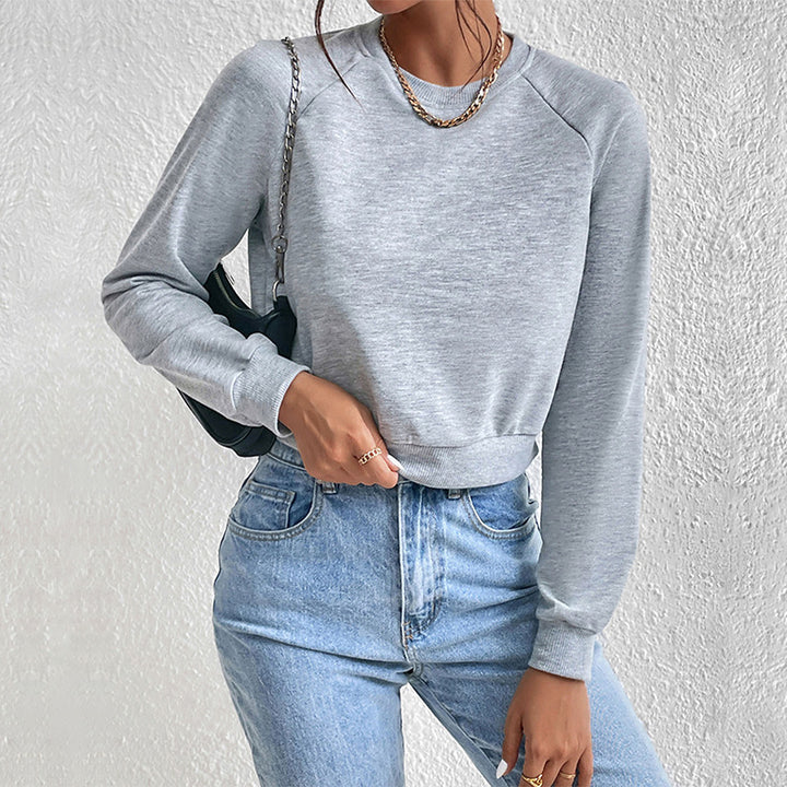 Damen Kurzes minimalistisches Sweatshirt mit Raglanärmeln und geripptem Saum Echoarchiv