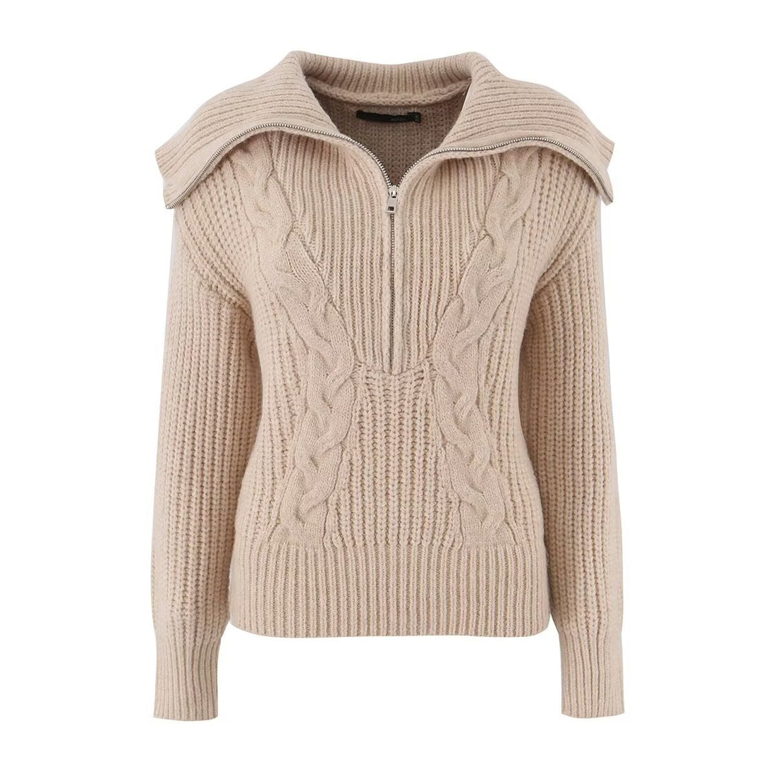 Damen Grobstrickpullover mit Zopfmuster und halbem Reißverschlusskragen Echo Archiv