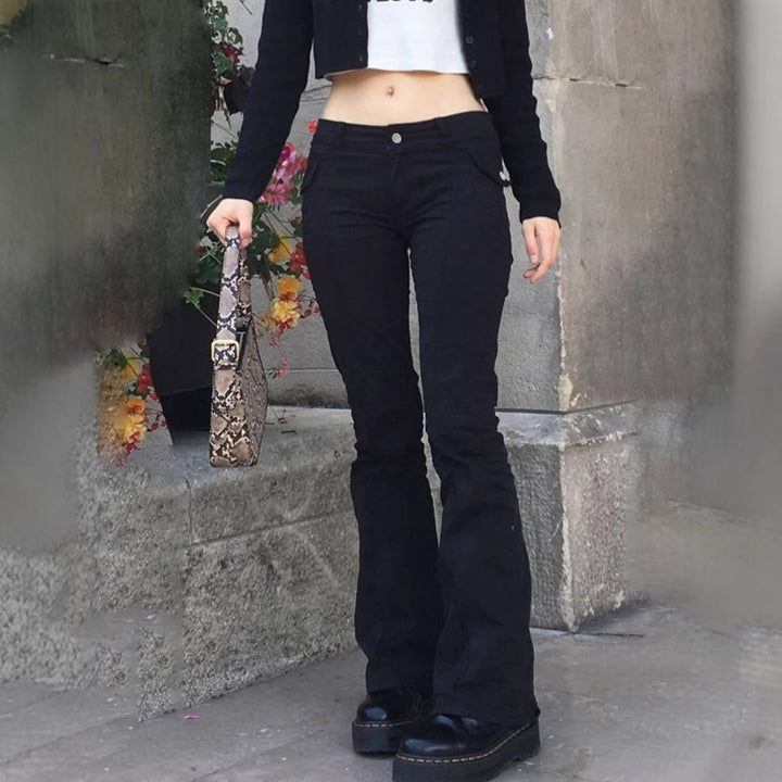 Damen High‑Waist Schlaghose mit Ziernaht und Klappentaschen Echo Archiv
