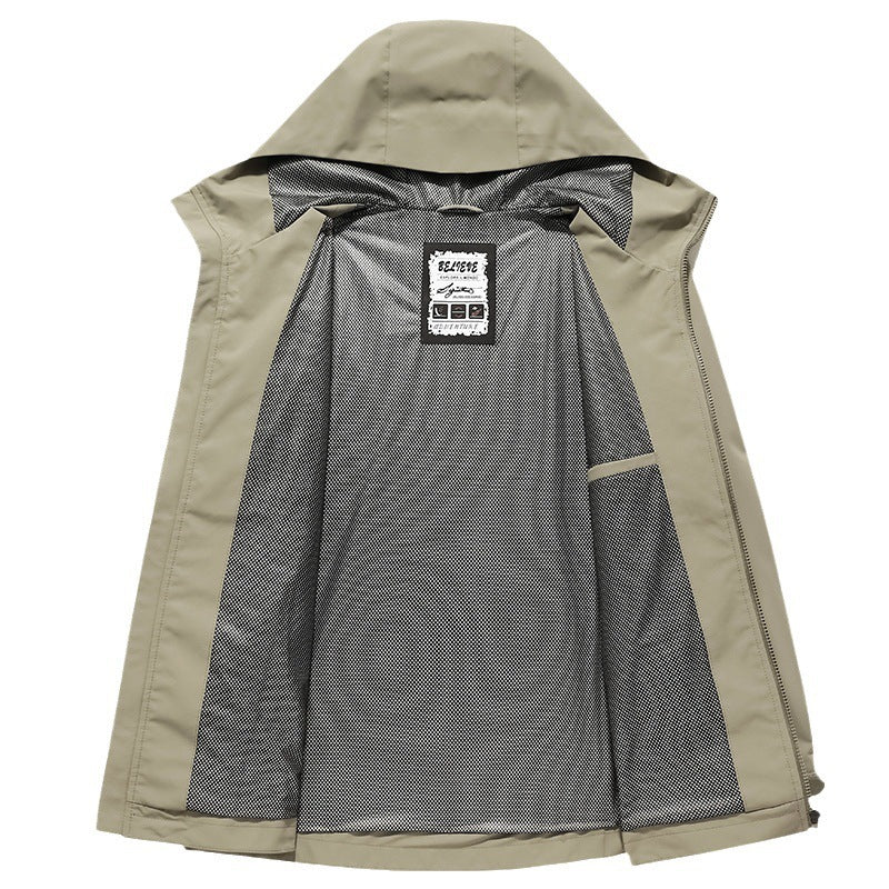 Herren Softshell Regen- und Übergangsjacke mit Kapuze, winddichter Membran und atmungsaktivem Meshfutter Echoarchiv