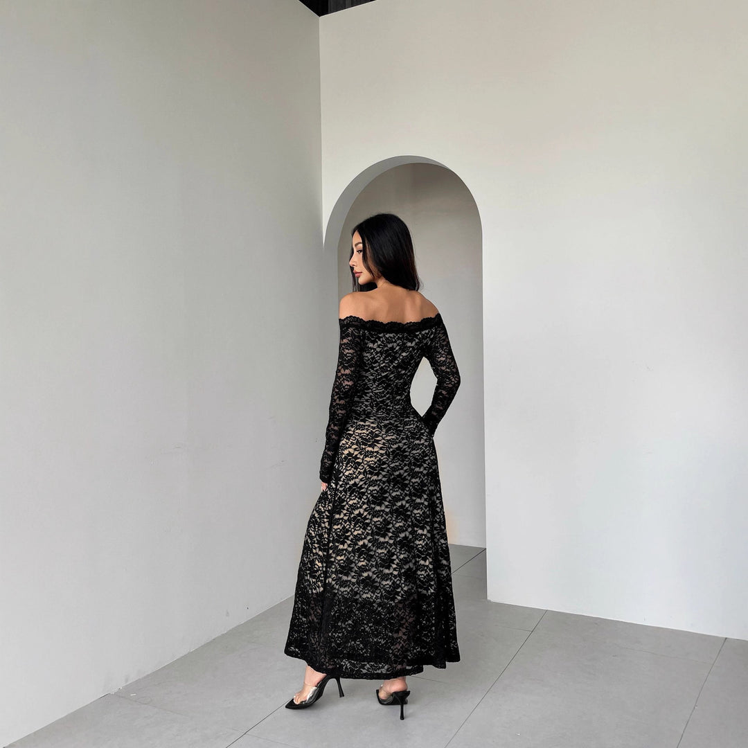 Damen nan schulterfreies Spitzenmidikleid mit feiner floraler Spitze, gefütterter Innenlage und tailliertem Schnitt Echo Archiv