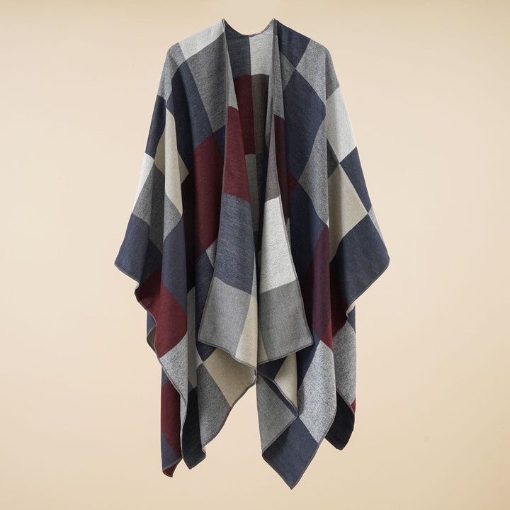 Damen Leichter Jacquard-Poncho mit geometrischem Muster und asymmetrischem Saum – Avérine