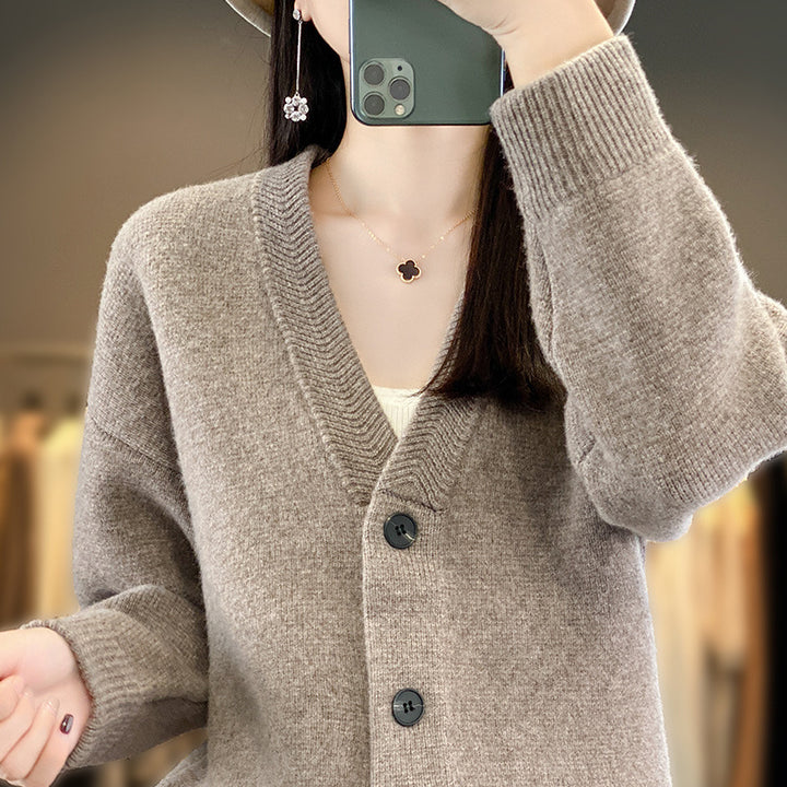 Damen Weicher Boxy-Longcardigan mit tiefem V-Ausschnitt und feiner Rippkante Echoarchiv