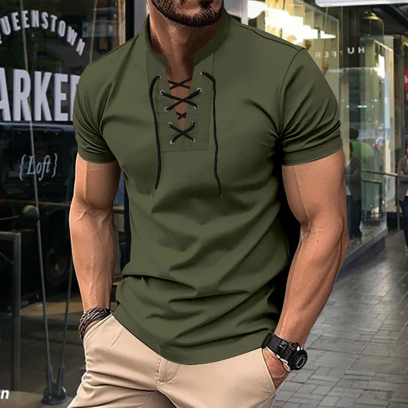 Herren lässiges Poloshirt mit Schnürung Echoarchiv