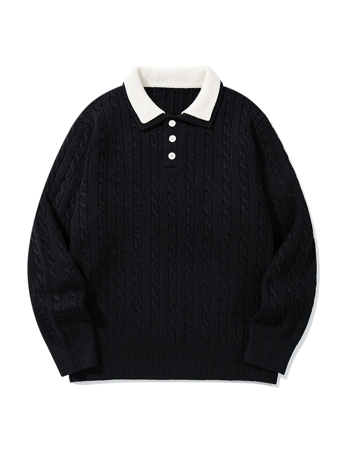 Unisex Polo-Strickpullover mit Zopfstrick und Kontrastkragen Echoarchiv