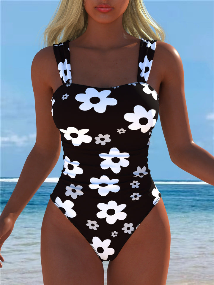 Damen einteiliger Badeanzug mit floraler und tierischer Musterkombination Echo Archiv