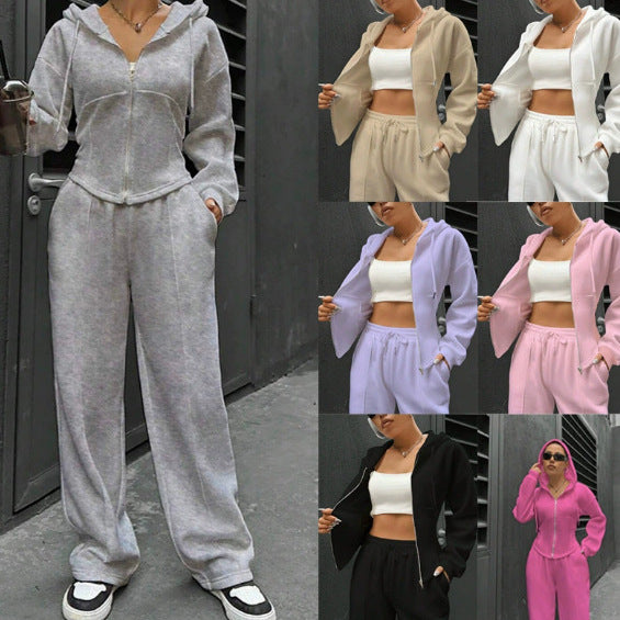 Damen Zip-Hoodie und weite Sweatpants Set mit taillierter Nahtführung Echo Archiv