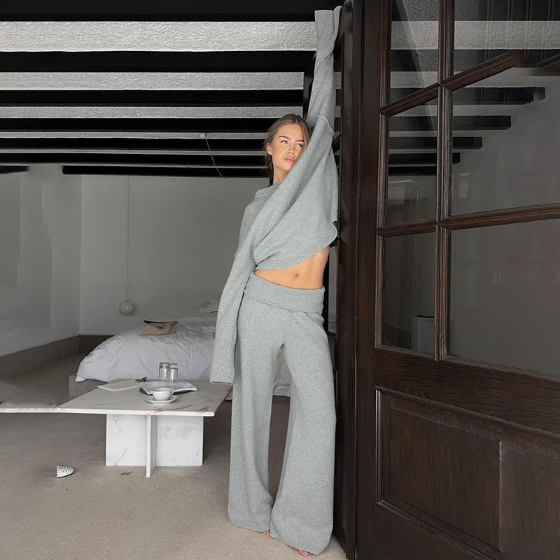 Damen nan kaschmirähnliches Strick-Lounge-Set mit Oversize-Pullover und weiten Palazzo-Hosen Echo Archiv