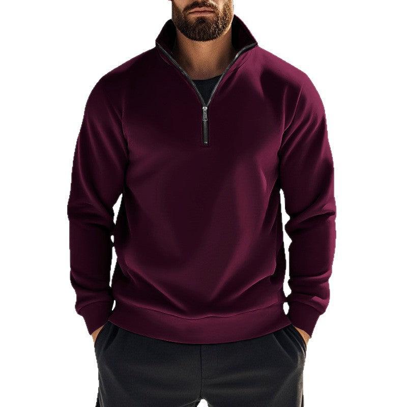 Herren komfortables Halbzip-Sweatshirt mit Stehkragen, leicht angerauter Innenseite und geripptem Saum – Marzano