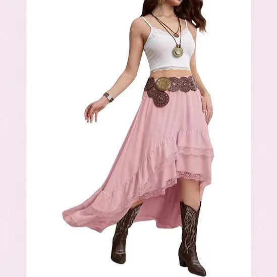 Damen Boho Maxi-Rock mit asymmetrischem Saum und Spitzenverzierungen Echo Archiv