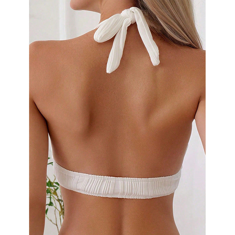 Damen Halter-Bikinioberteil mit trendiger Rippstruktur und tiefem V-Ausschnitt Echo Archiv
