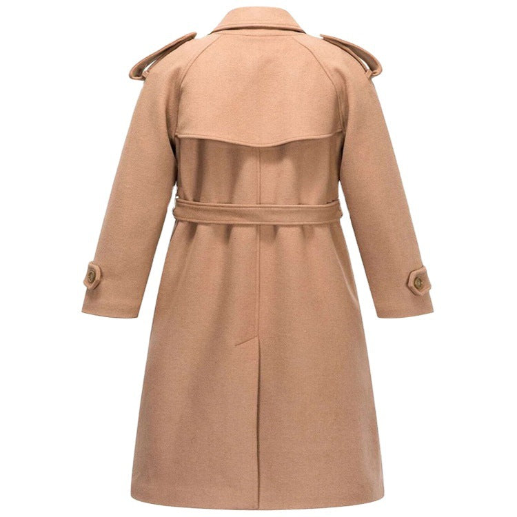 Damen Midilanger Doppelreihiger Wollmix‑Trenchcoat mit Epauletten und Taillengürtel Echoarchiv